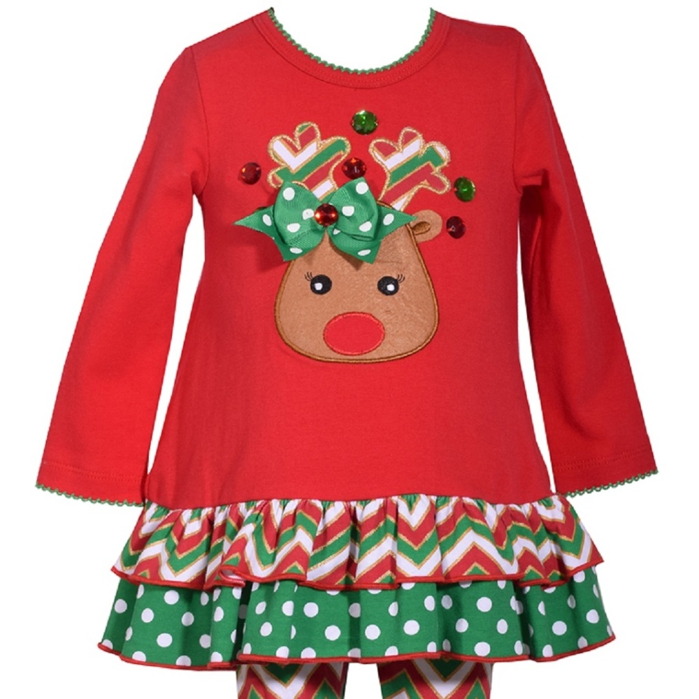 Reindeer Bow Tunic & Chevron Leggings Girls